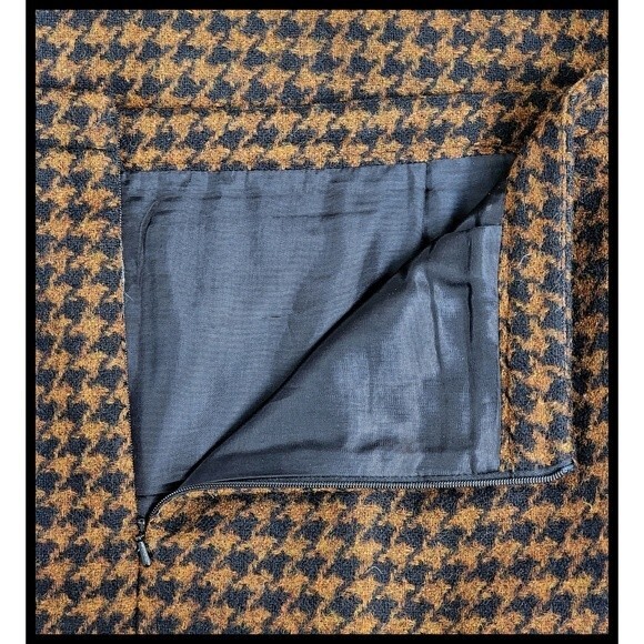 PURE Collection Wool Pencil Skirt Lined Kick Pleat Houndstooth Brown Black 8 10 - Picture 4 of 7